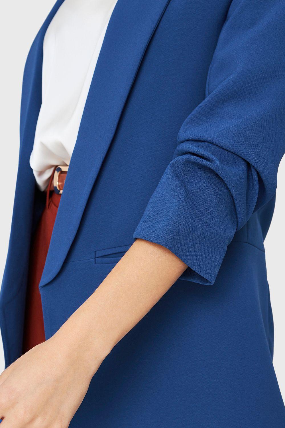 Blazer Manga 3/4 Con Pliegues Azul Rey Nicopoly-5