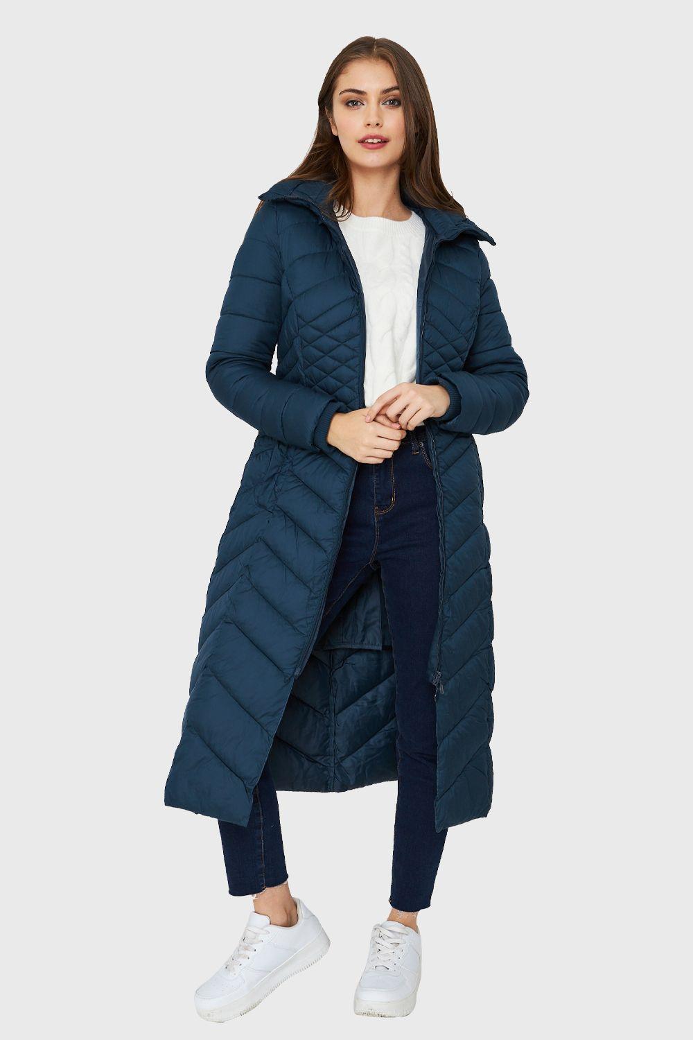 Parka Larga Acolchada Azul Petróleo Nicopoly-1