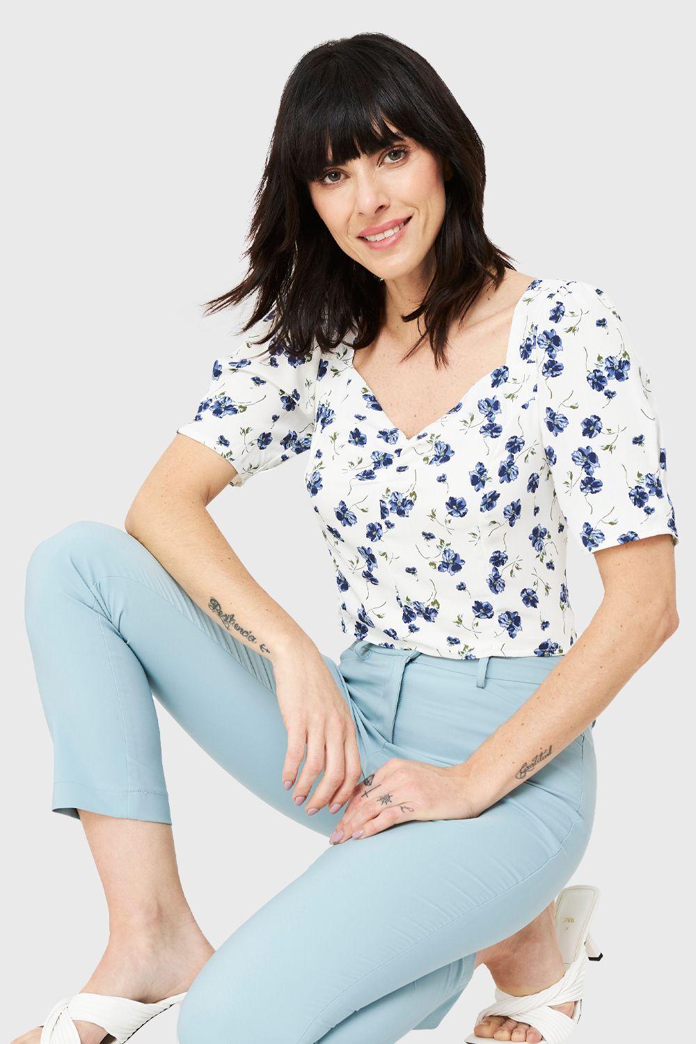 Blusa Crop Floral Lazos Blanco Nicopoly-0