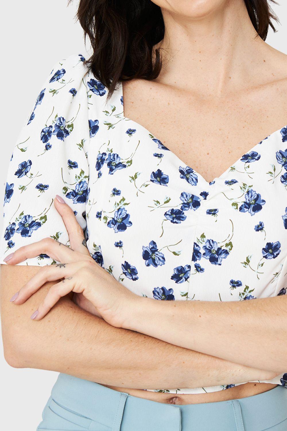 Blusa Crop Floral Lazos Blanco Nicopoly-5