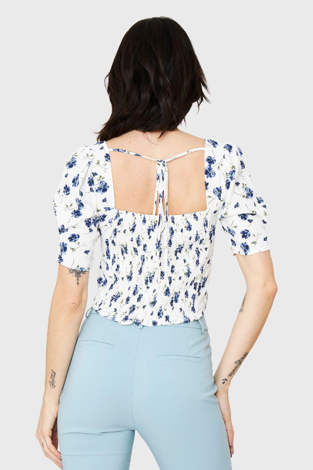 Blusa Crop Floral Lazos Blanco Nicopoly-3