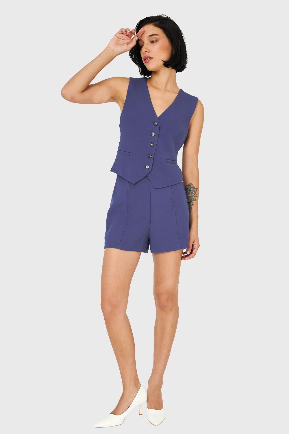 Short Básico Tiro Alto Azul Acero Nicopoly-1