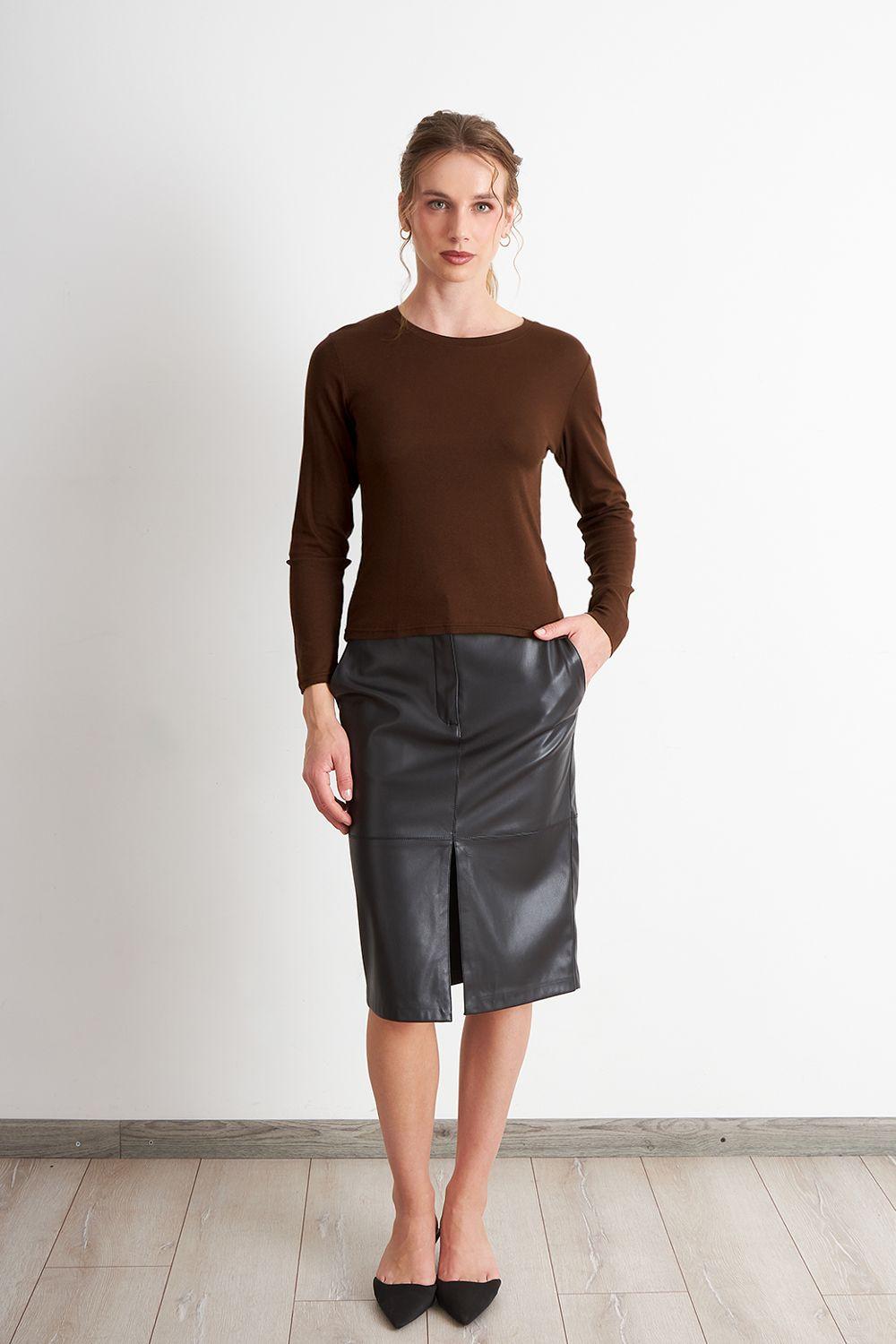 Polera Manga Larga Cuello Redondo Café Nicopoly-1