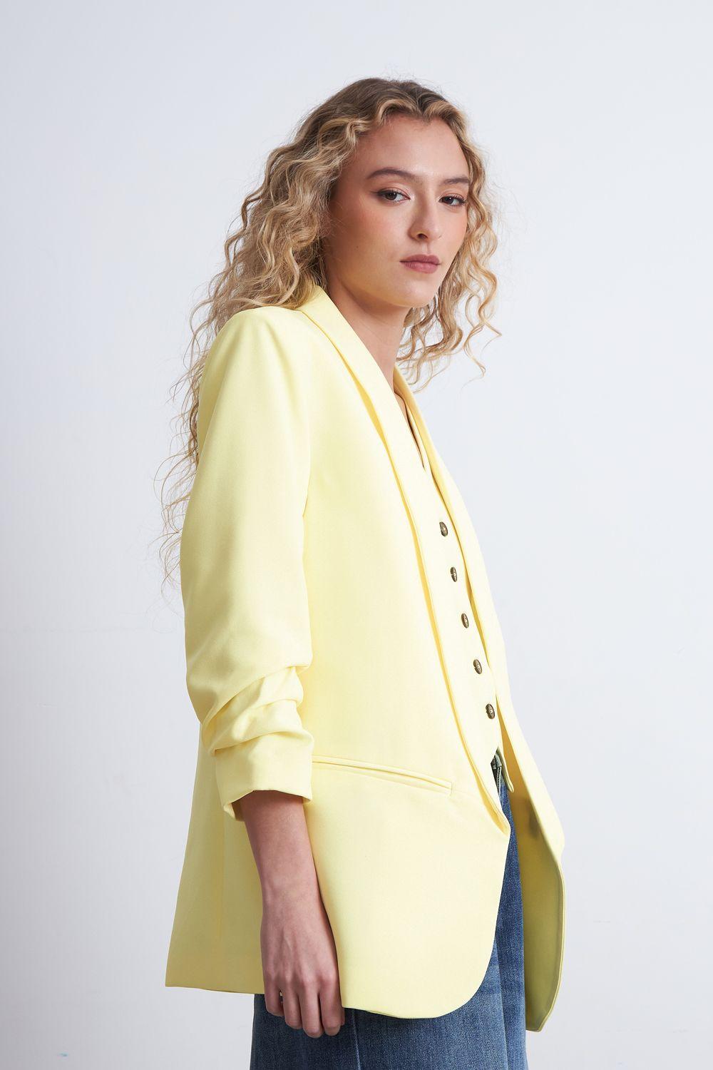 Blazer Manga 3/4 Ajustado con Solapas Amarillo Mantequilla Nicopoly-2