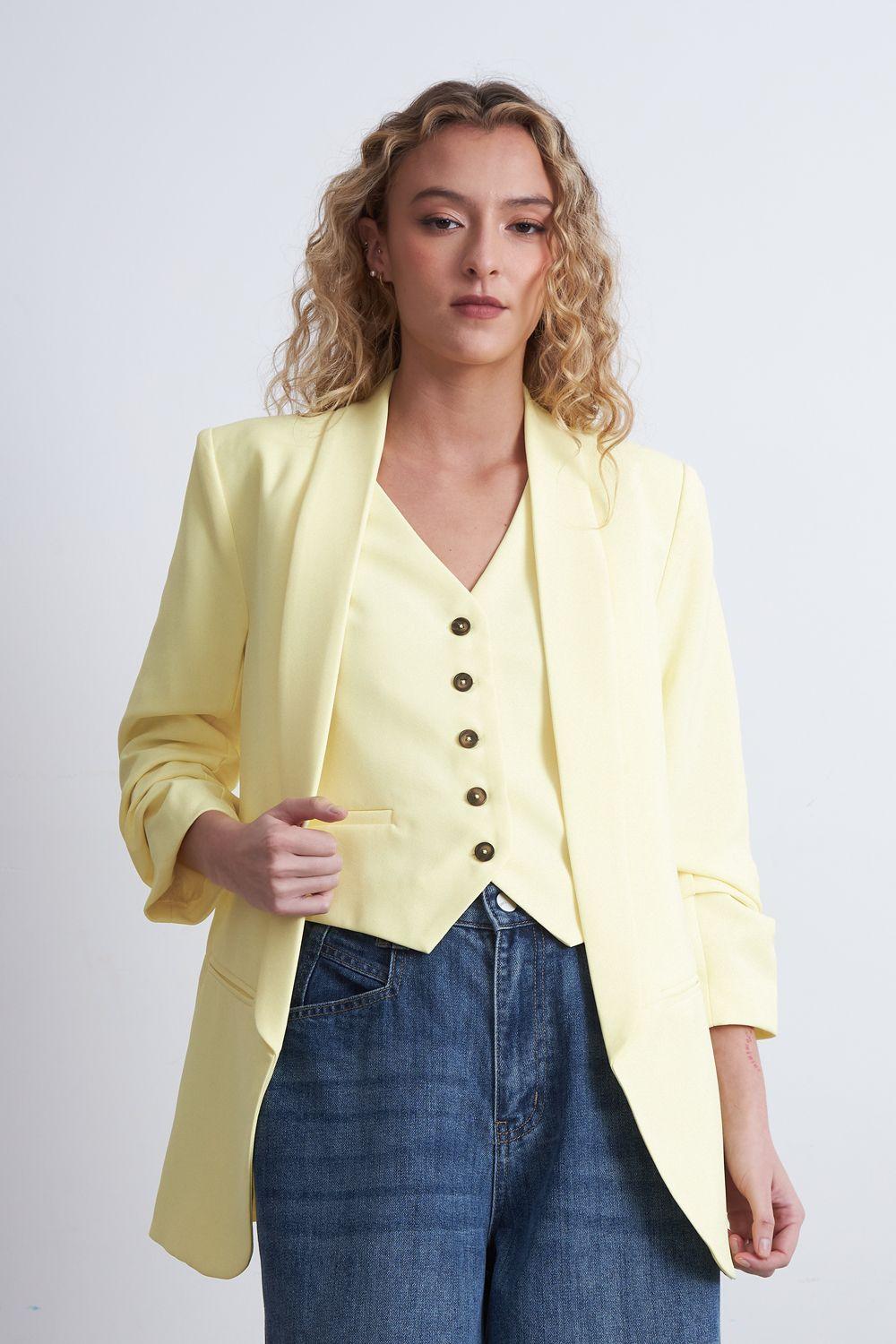 Blazer Manga 3/4 Ajustado con Solapas Amarillo Mantequilla Nicopoly-5
