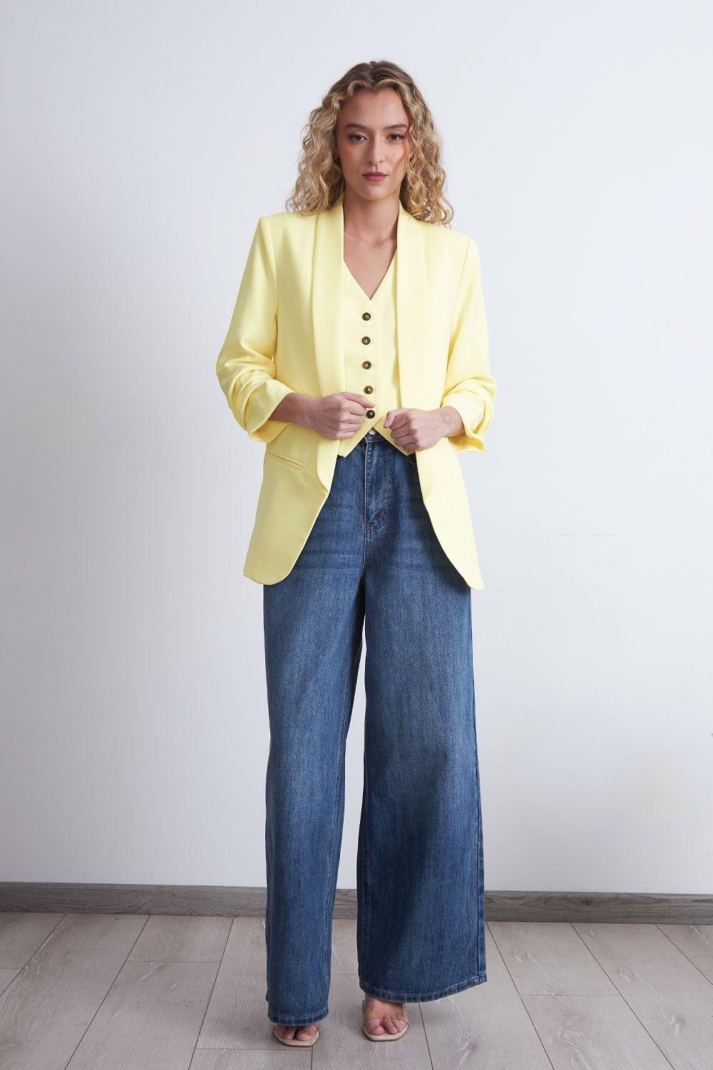 Blazer Manga 3/4 Ajustado con Solapas Amarillo Mantequilla Nicopoly-0