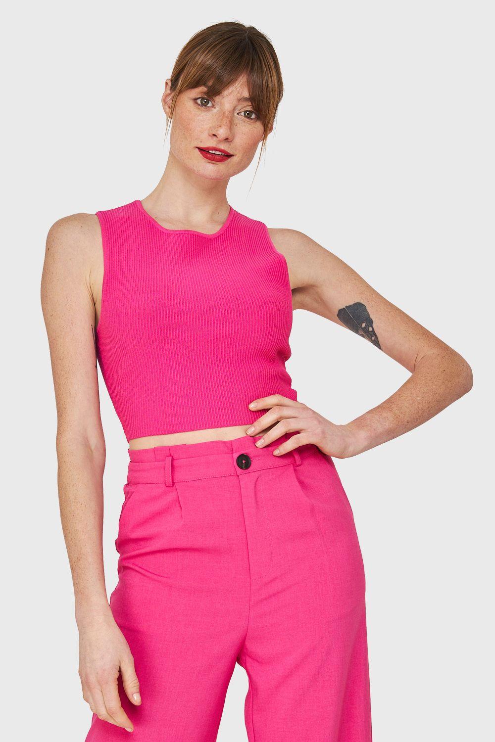 Crop Top Acanalado Fucsia Nicopoly-0