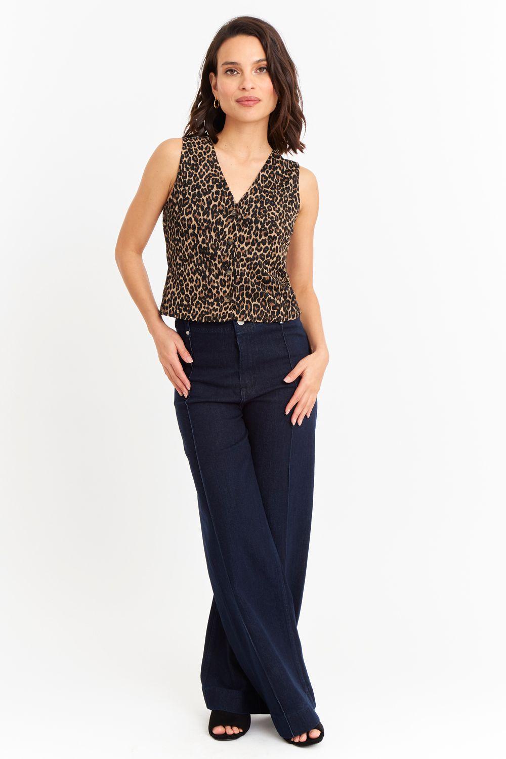 Gilet Tipo Crepé Animal Print Café Nicopoly-1