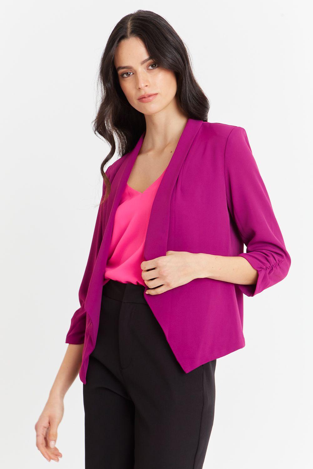 Blazer Entallado Manga Drapeada Morado Nicopoly-0