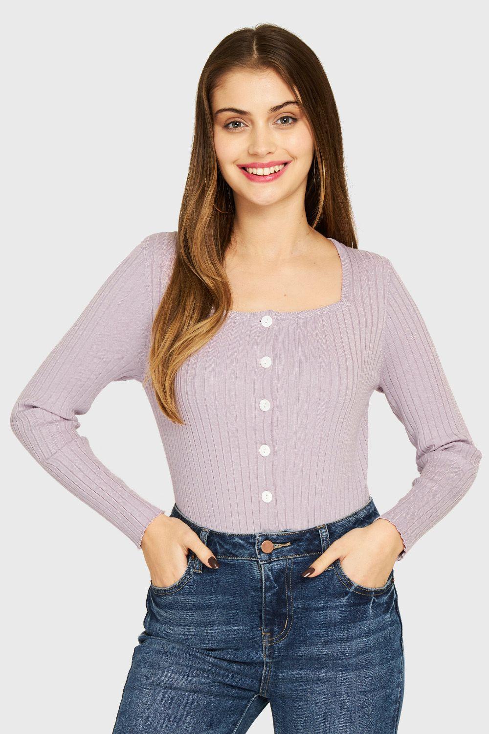 Tejido Acanalado Botones Lila Nicopoly-0