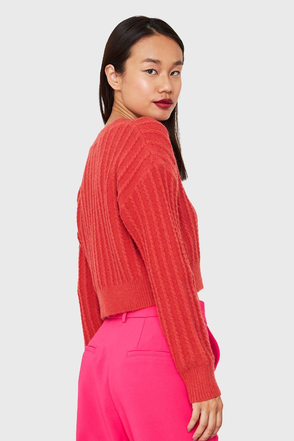 Sweater Crop Cuello V Naranjo Nicopoly-3
