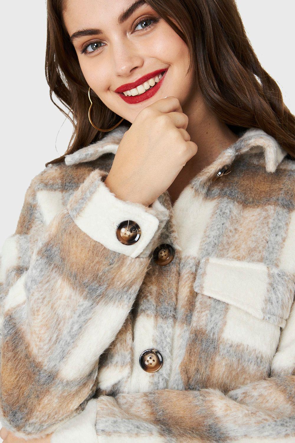 Chaqueta Camisera Cuadros Beige Nicopoly-5