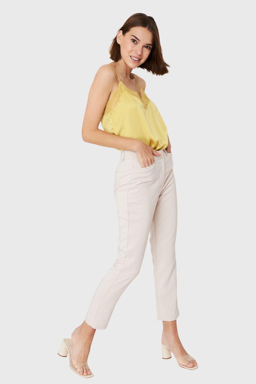 Top Tipo Satín Escote Encaje Amarillo Nicopoly-1