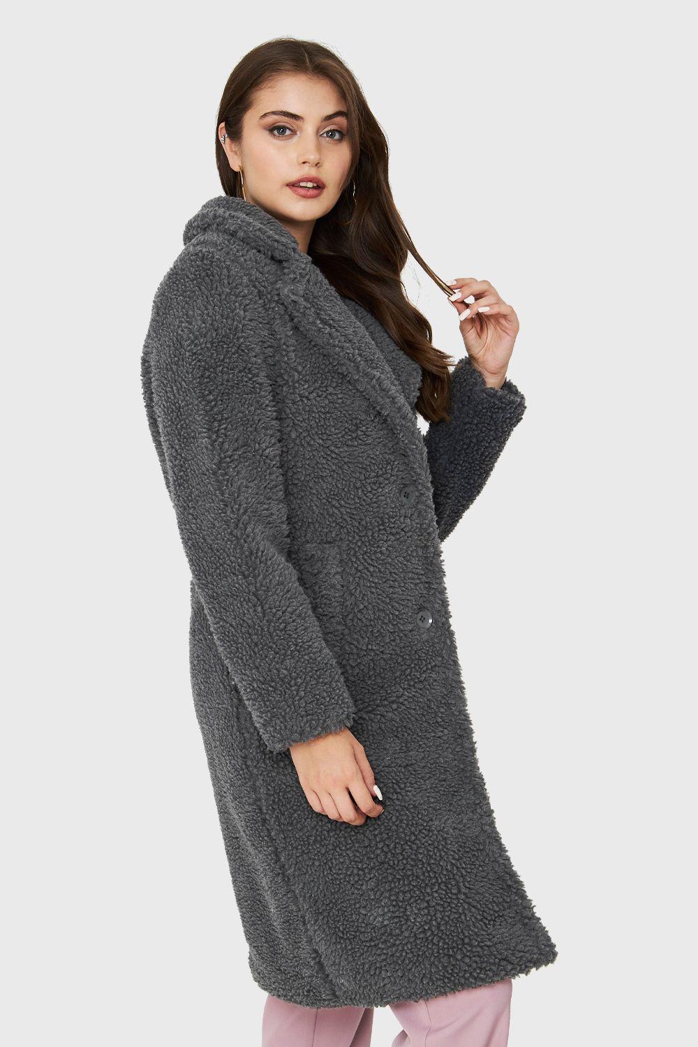 Abrigo Teddy Largo Grafito Nicopoly-2