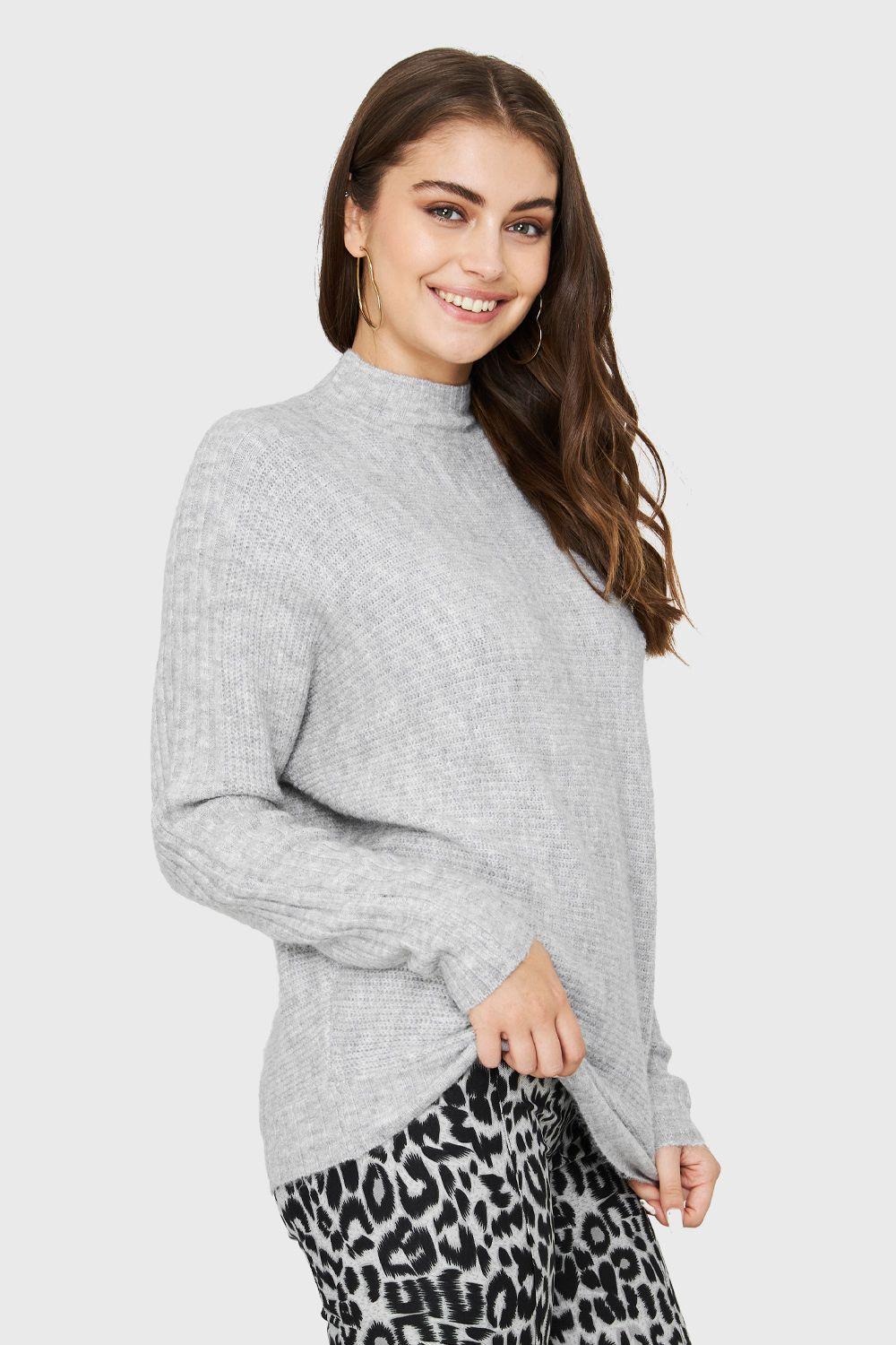 Sweater Cuello Alto Acanalado Gris Nicopoly-2
