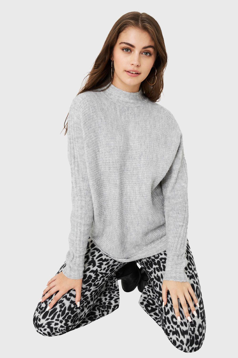 Sweater Cuello Alto Acanalado Gris Nicopoly-4