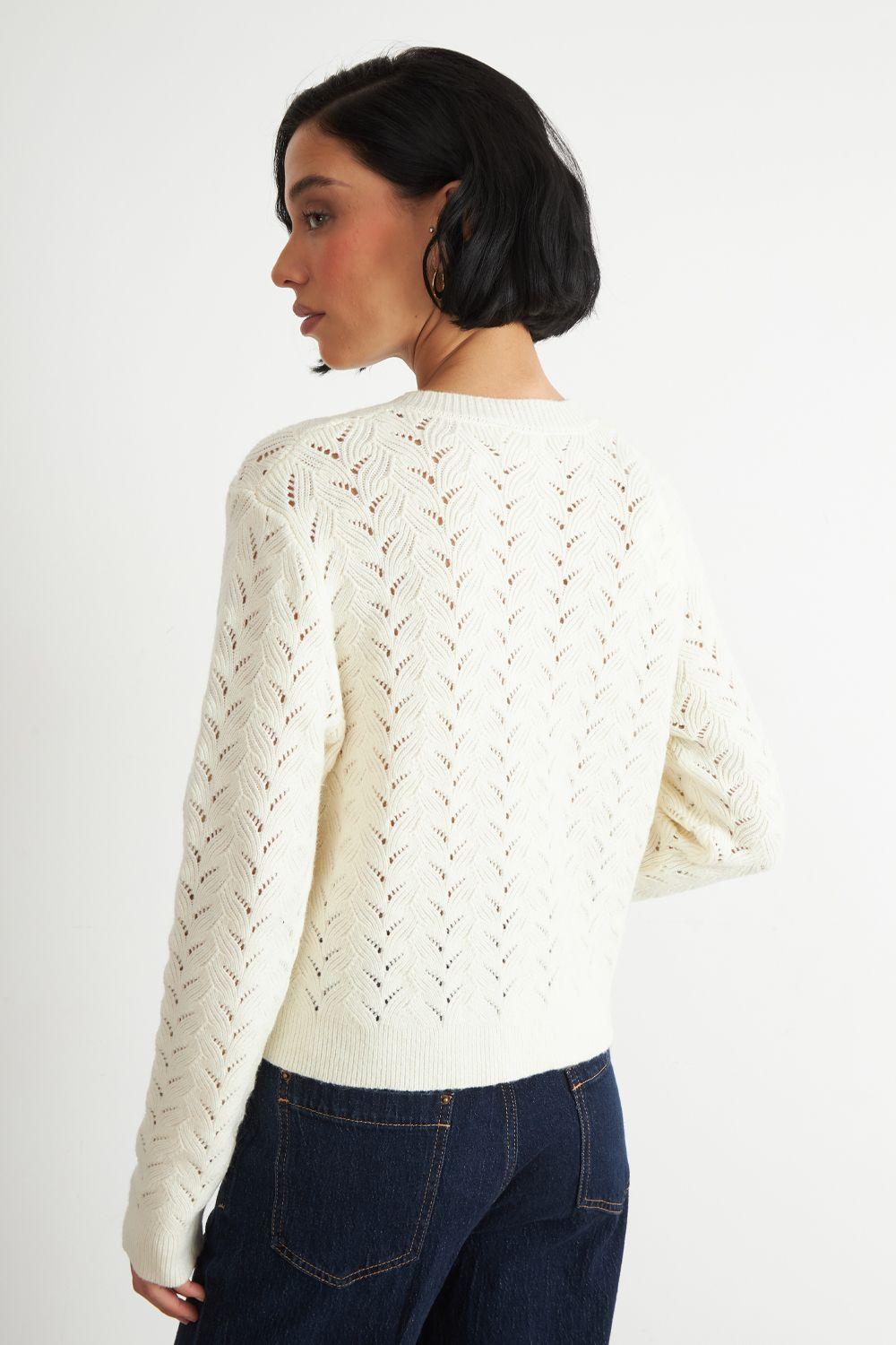 Cárdigan Calado Cuello Redondo Blanco Nicopoly-3