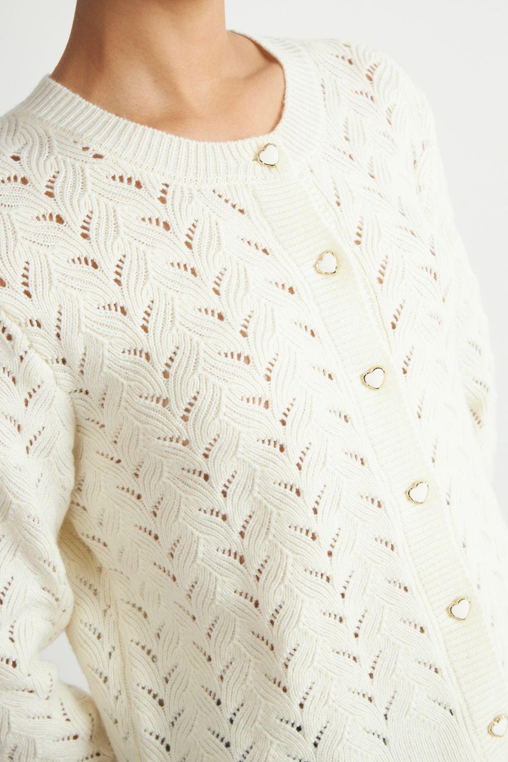 Cárdigan Calado Cuello Redondo Blanco Nicopoly-5