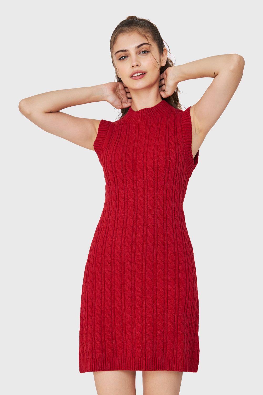 Vestido De Punto Trenzado Rojo Nicopoly-4