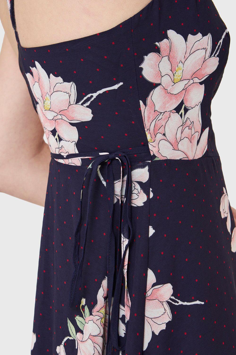Vestido Largo Floral Envolvente Azul Marino Nicopoly-5