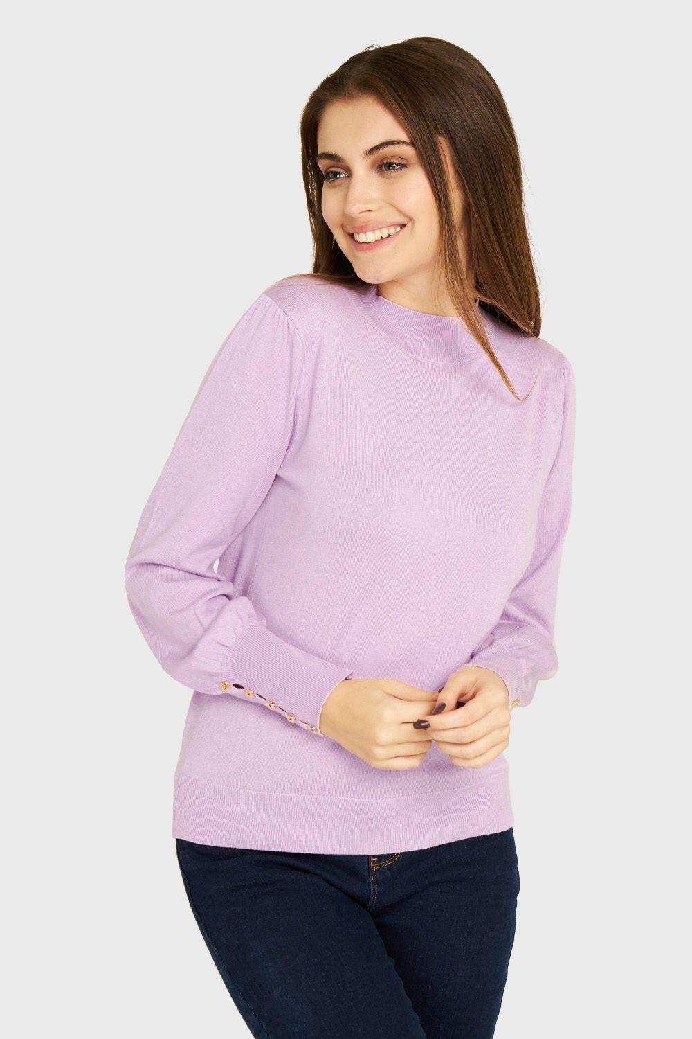 Sweater Botones Lila Nicopoly-0