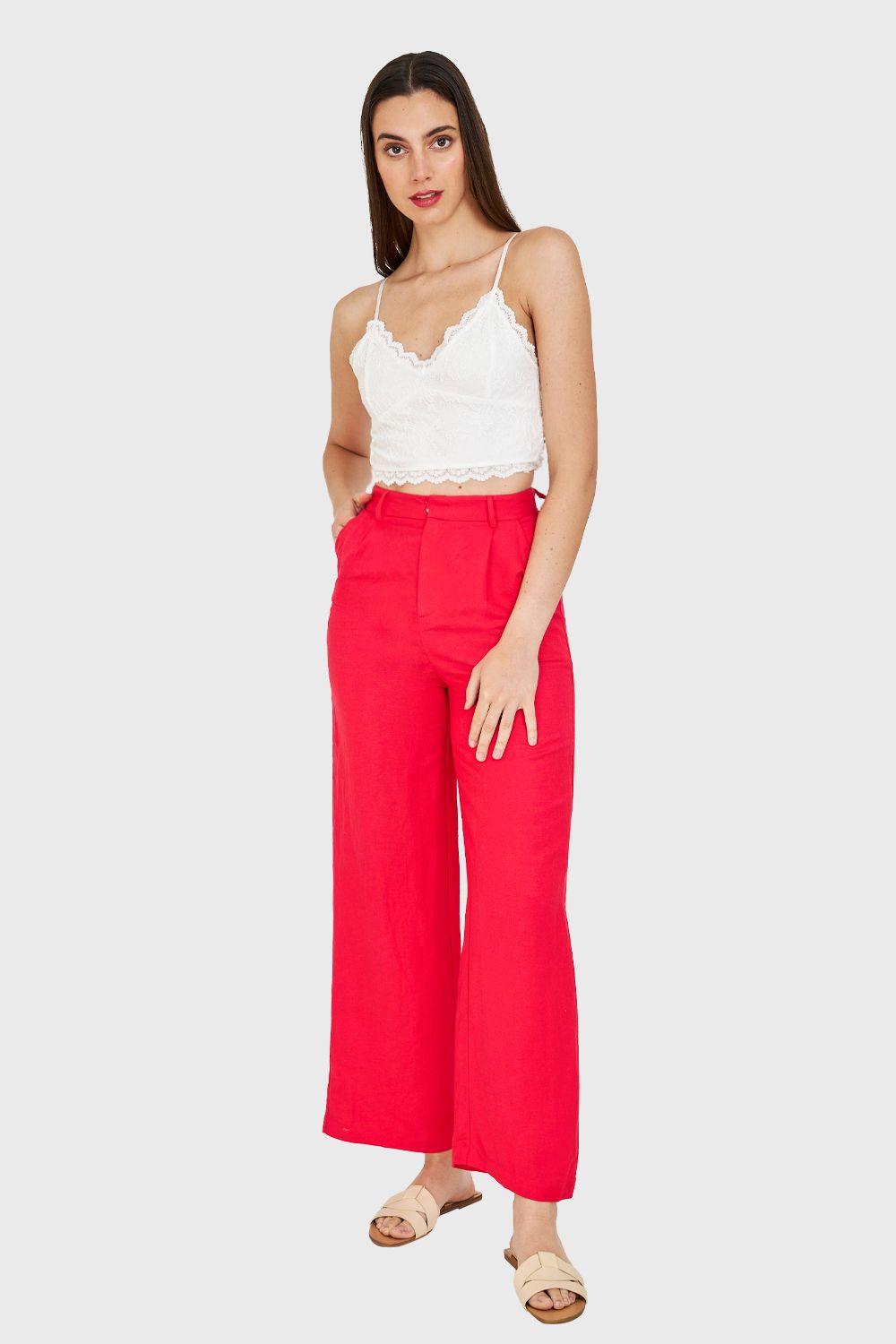 Pantalón Tipo Lino Wide Leg Fucsia Nicopoly-1