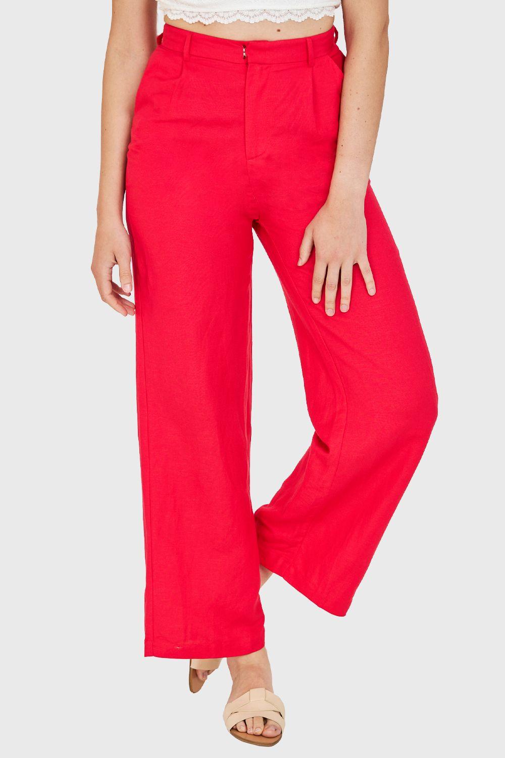 Pantalón Tipo Lino Wide Leg Fucsia Nicopoly-0