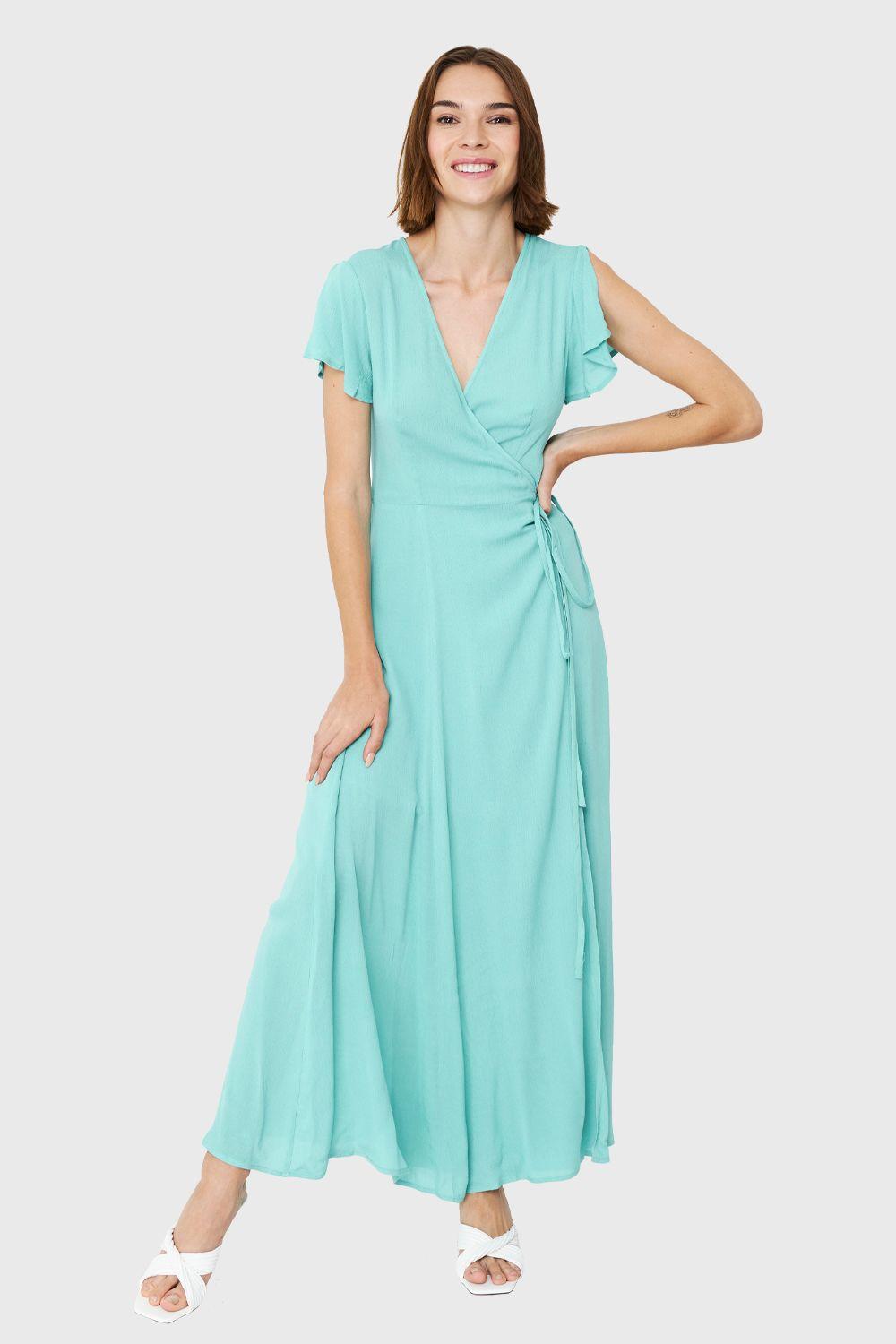 Vestido Largo Envolvente Turquesa Nicopoly-1
