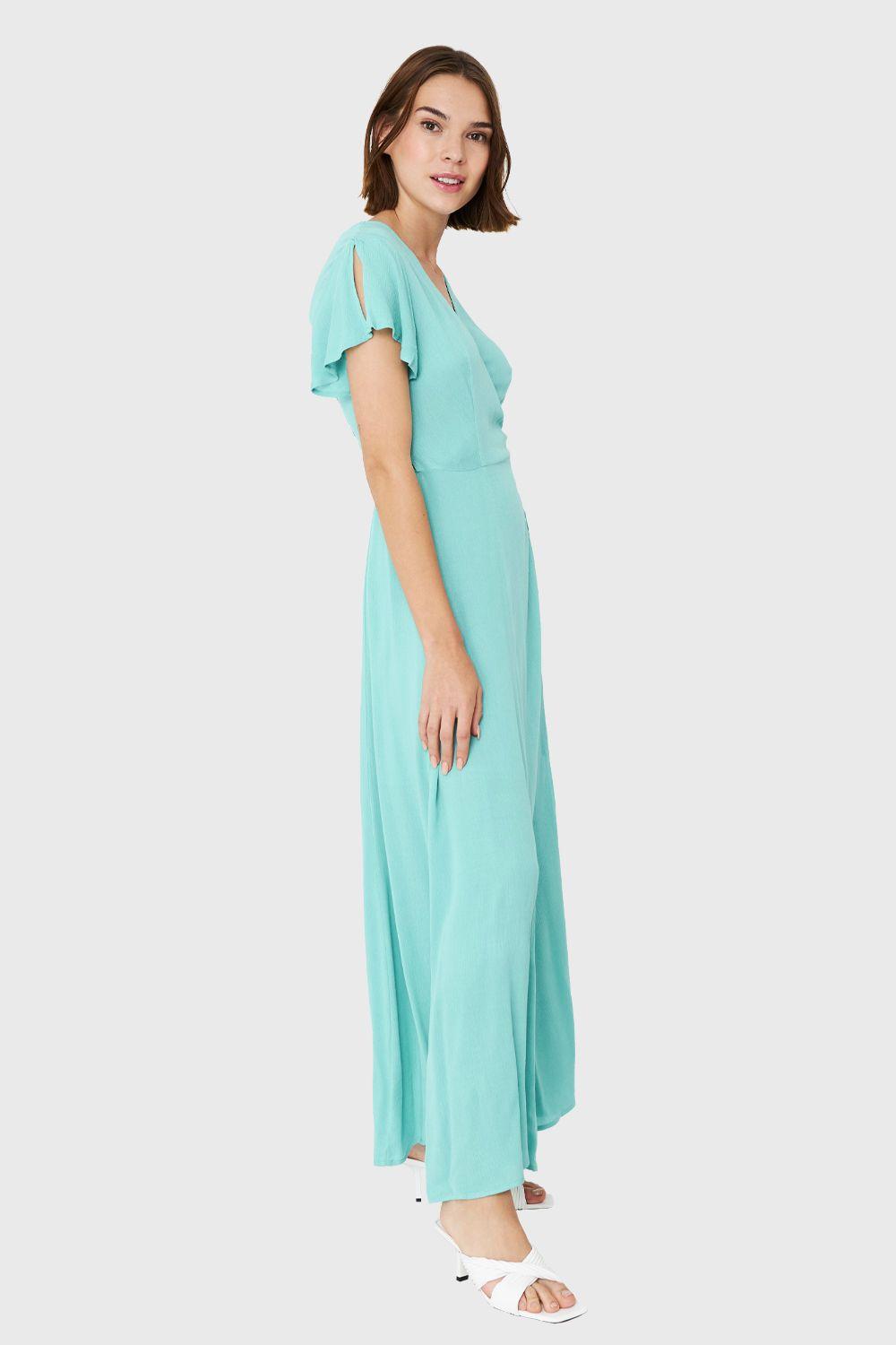 Vestido Largo Envolvente Turquesa Nicopoly-2