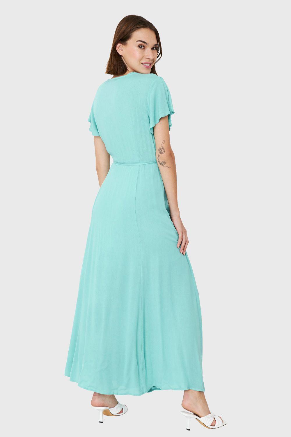 Vestido Largo Envolvente Turquesa Nicopoly-3