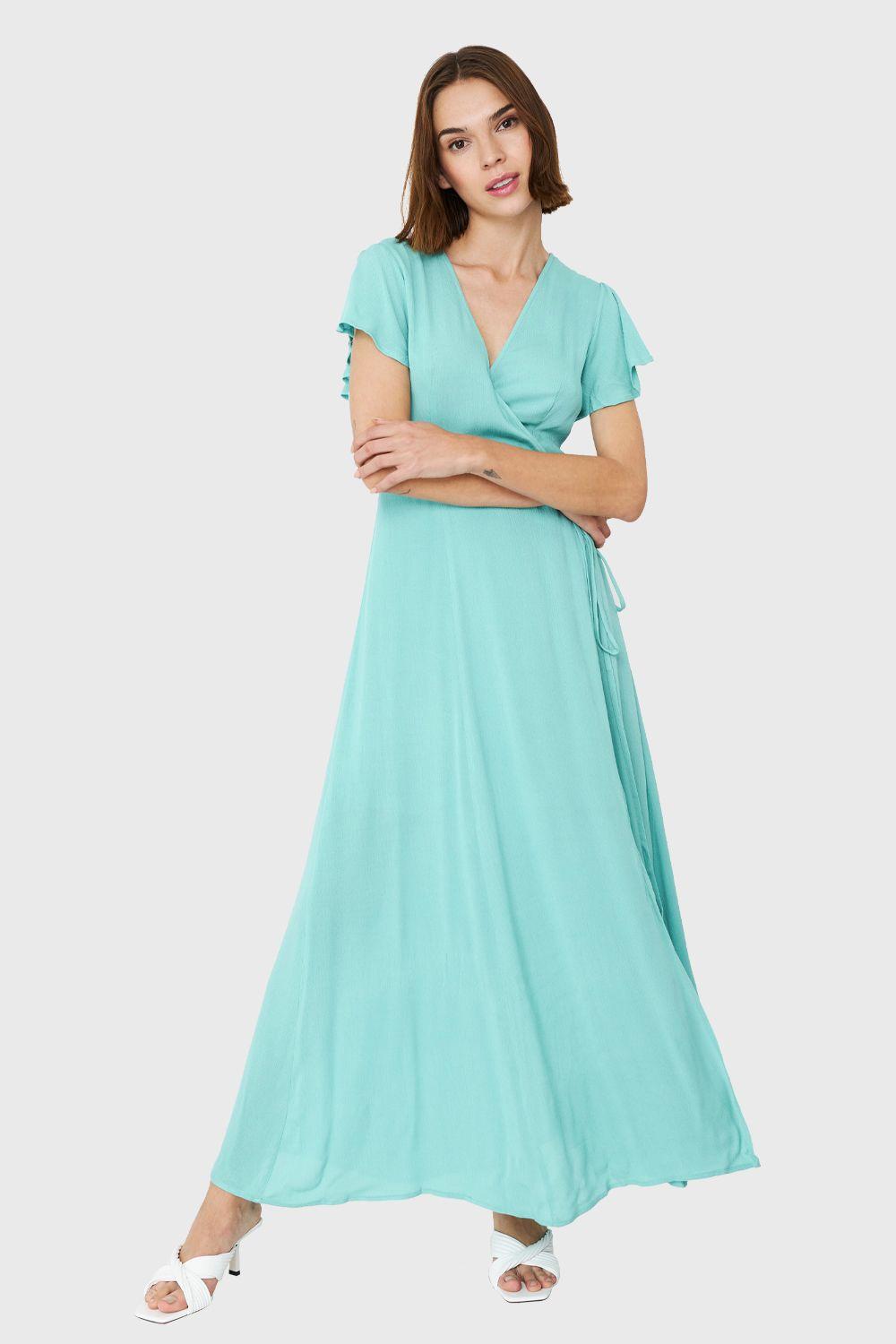 Vestido Largo Envolvente Turquesa Nicopoly-4