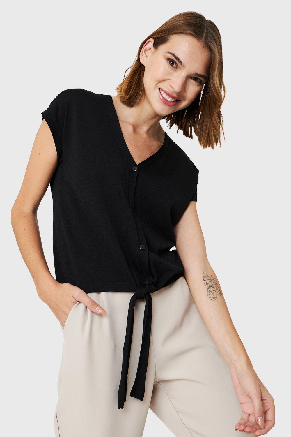 Polera Abotonada Nudo Negro Nicopoly-0