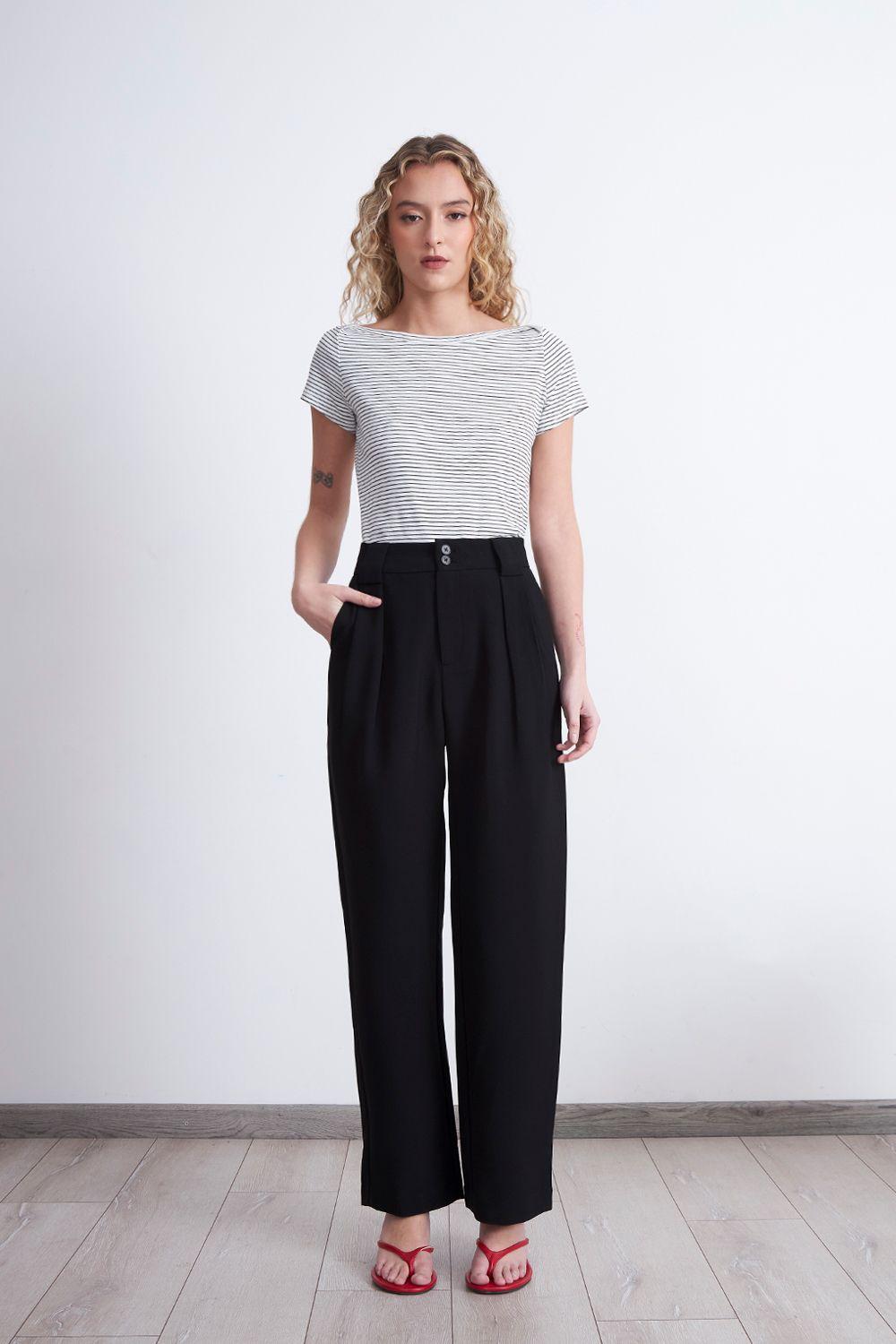 Pantalón Recto Con Pinza Negro Nicopoly-1