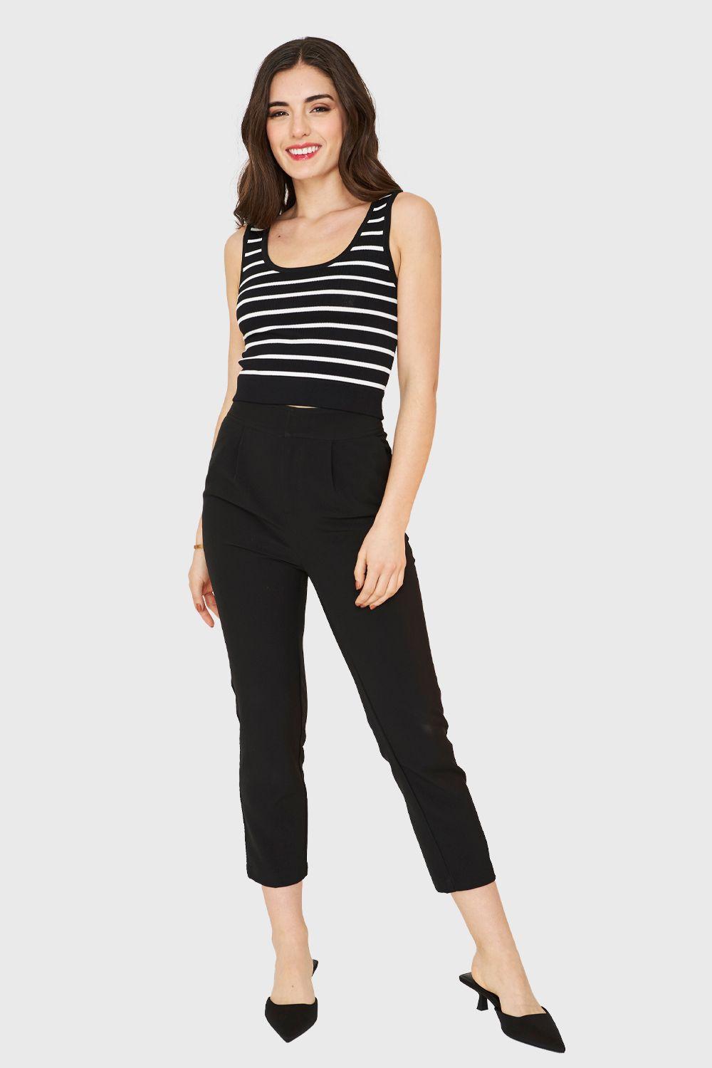 Crop Top Print Rayas Negro Nicopoly-1