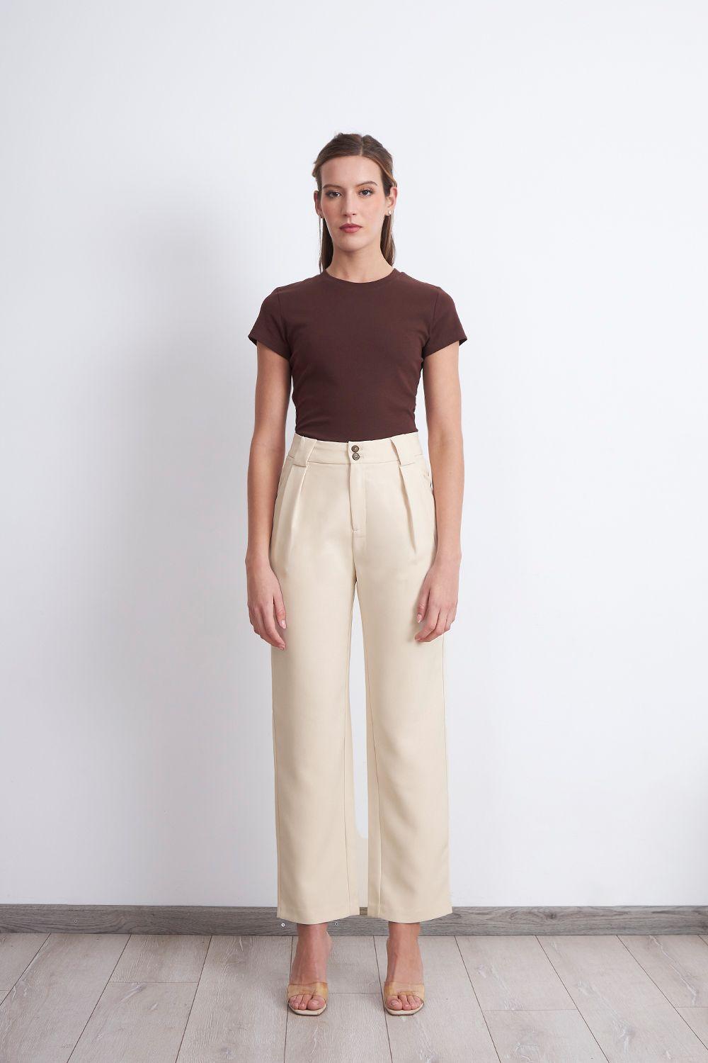 Pantalón Recto Con Pinza Beige Nicopoly-1