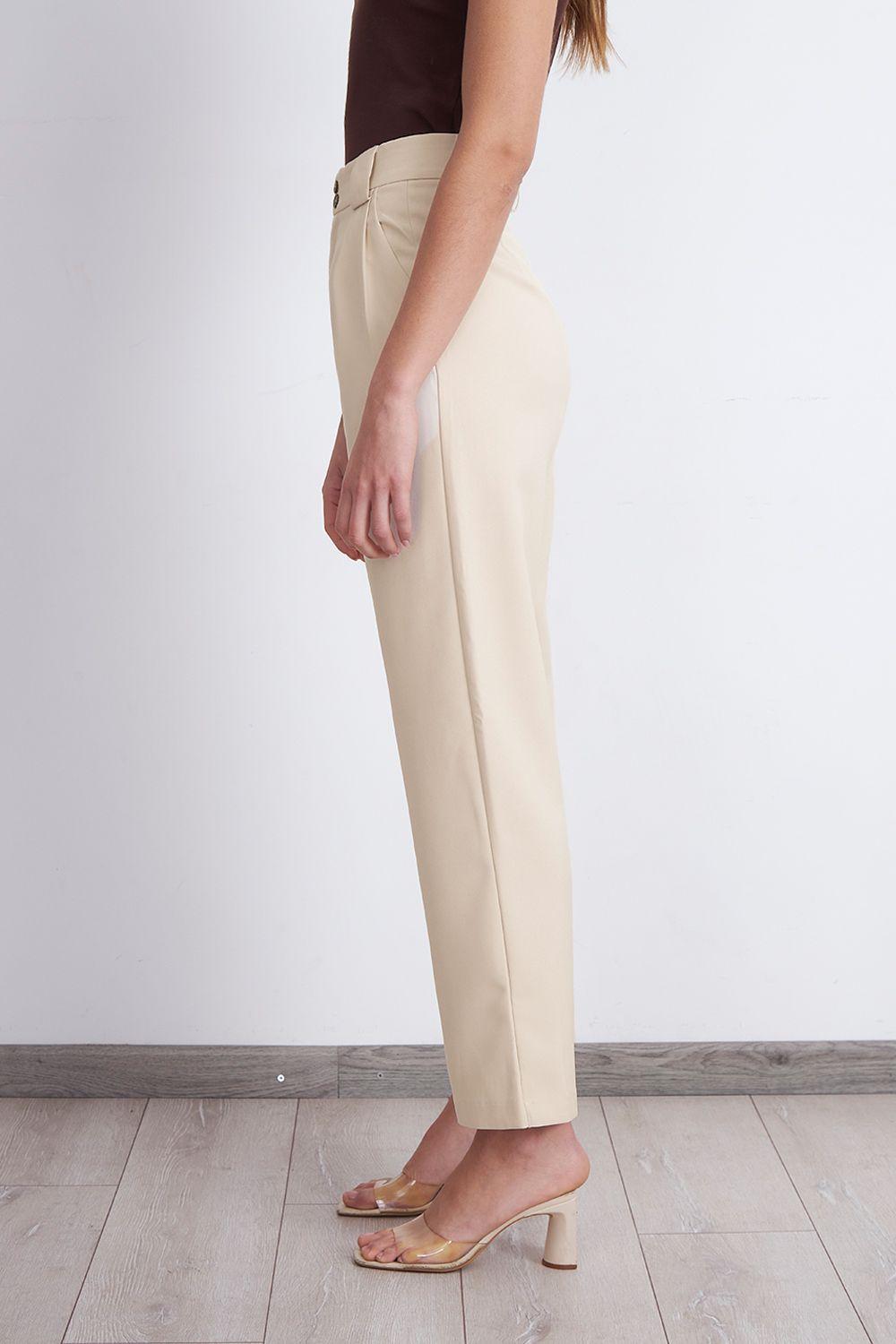 Pantalón Recto Con Pinza Beige Nicopoly-2