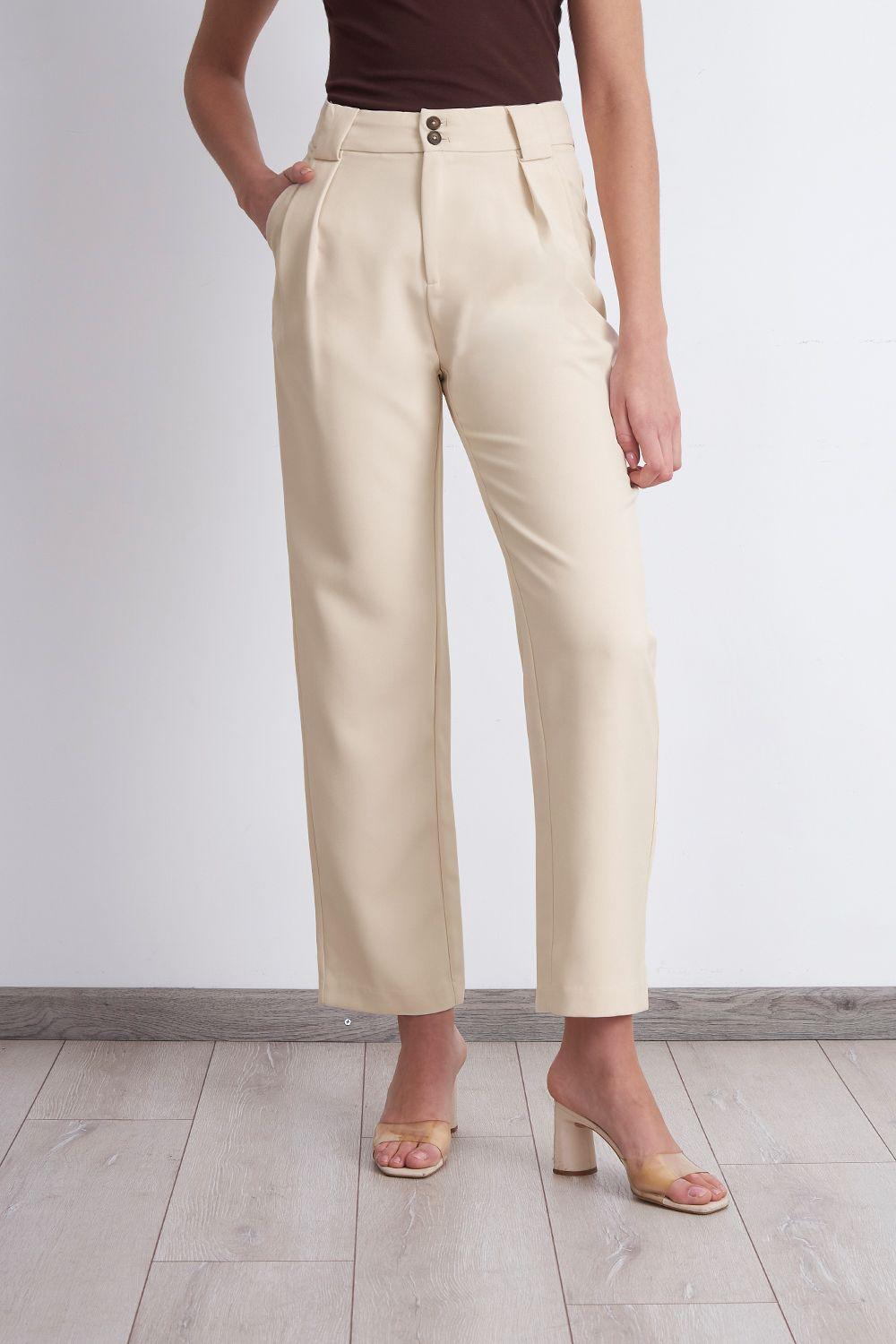 Pantalón Recto Con Pinza Beige Nicopoly-5
