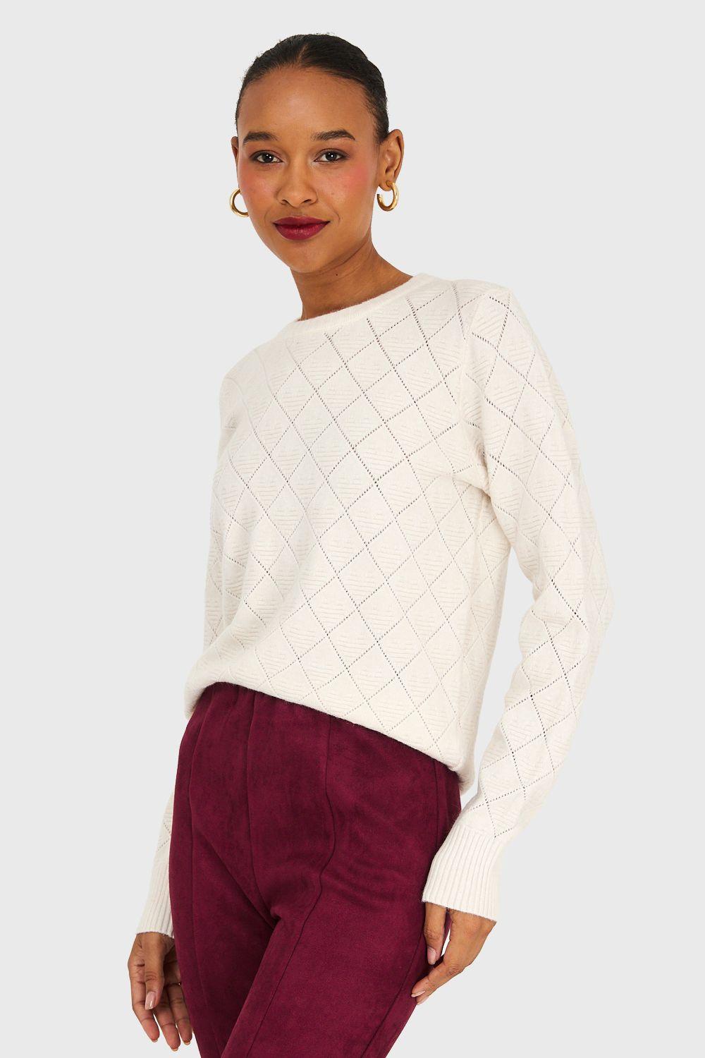 Sweater Diseño Rombos Blanco Invierno Nicopoly-2