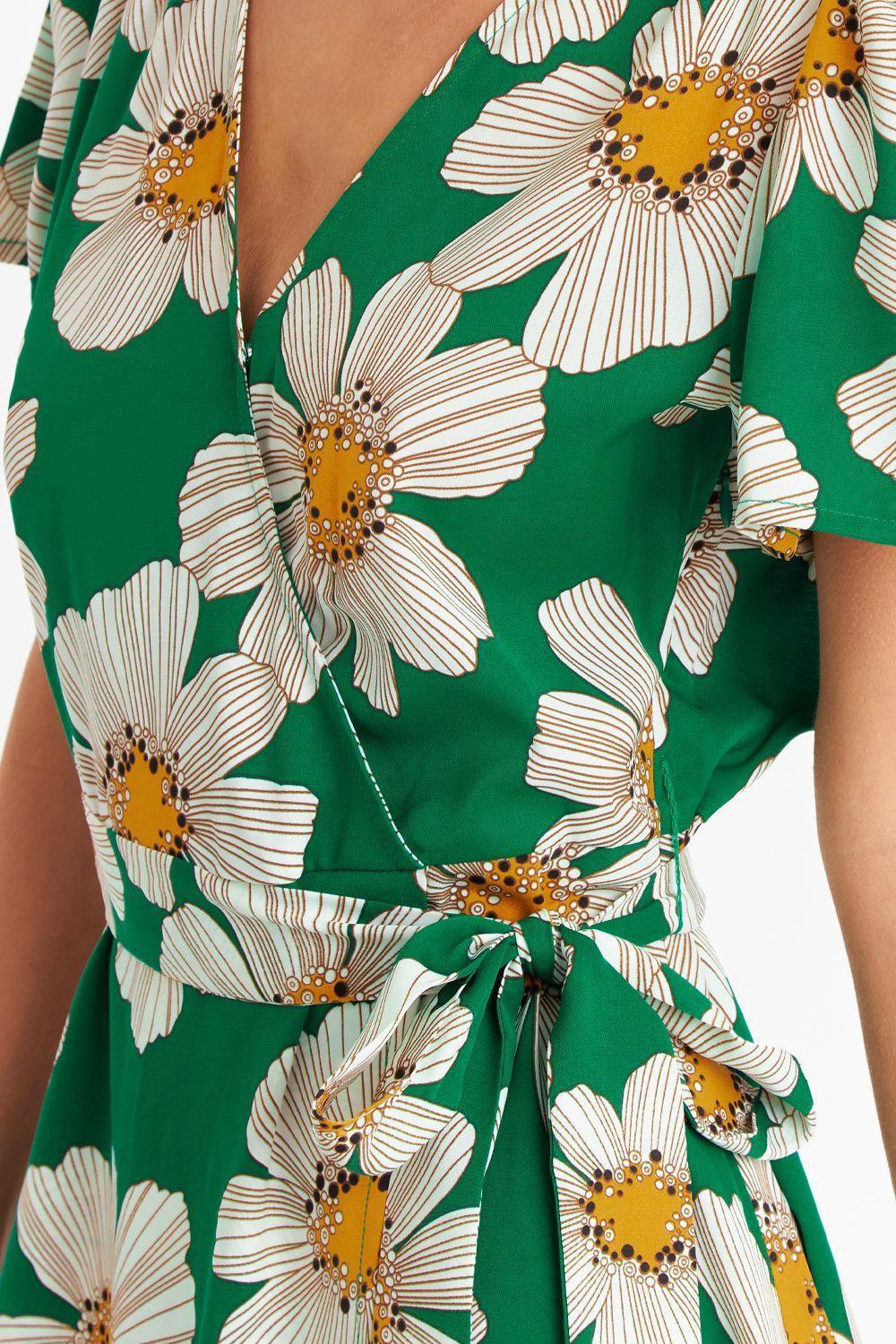 Vestido Escote Cruzado Flores Verde Nicoply-5