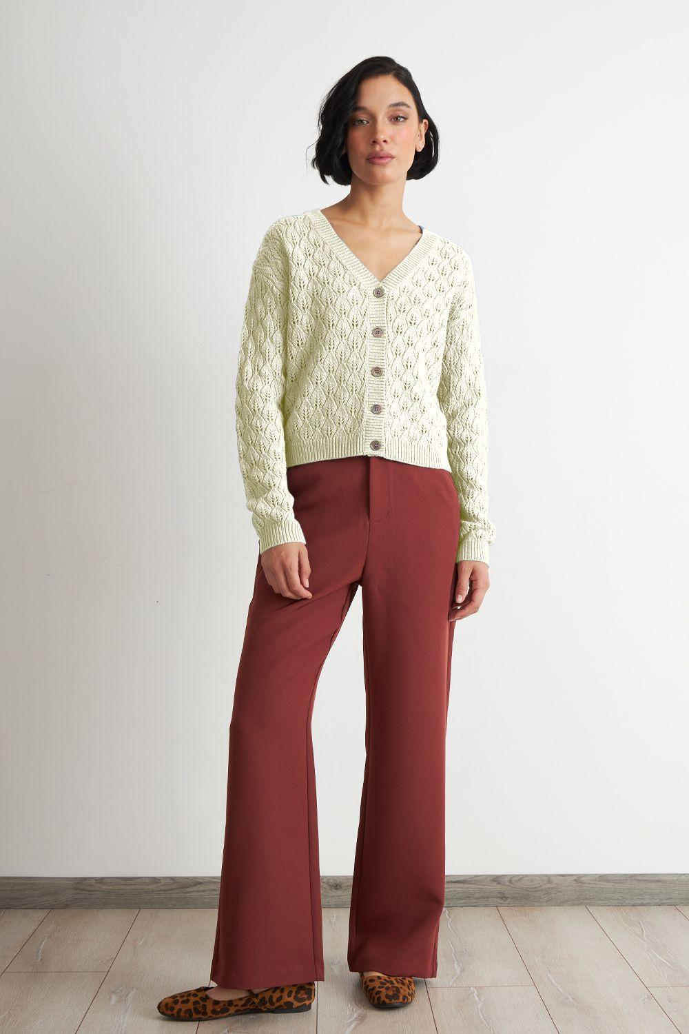 Cárdigan Tejido Calado Cuello V Blanco Nicopoly-1