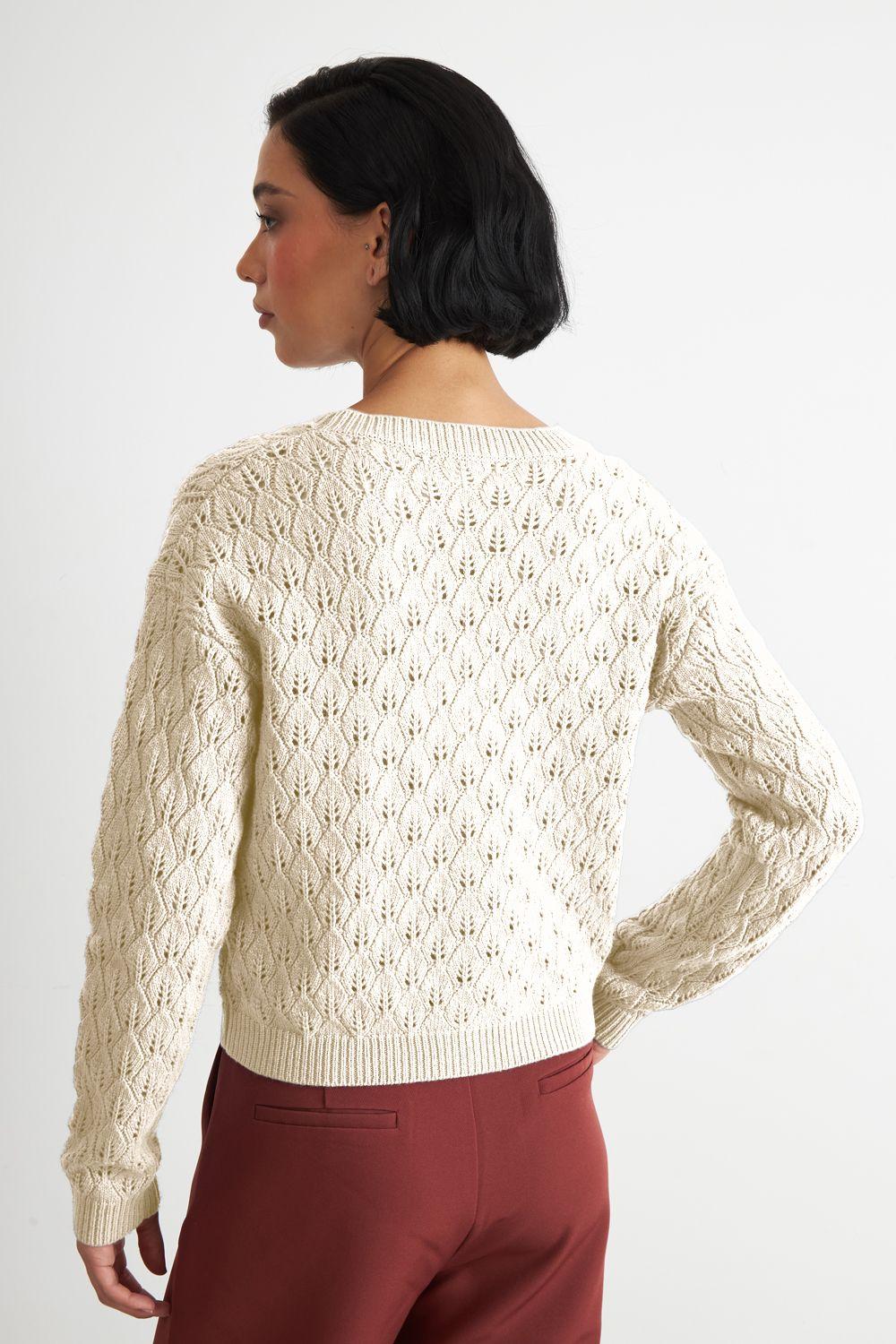 Cárdigan Tejido Calado Cuello V Blanco Nicopoly-3