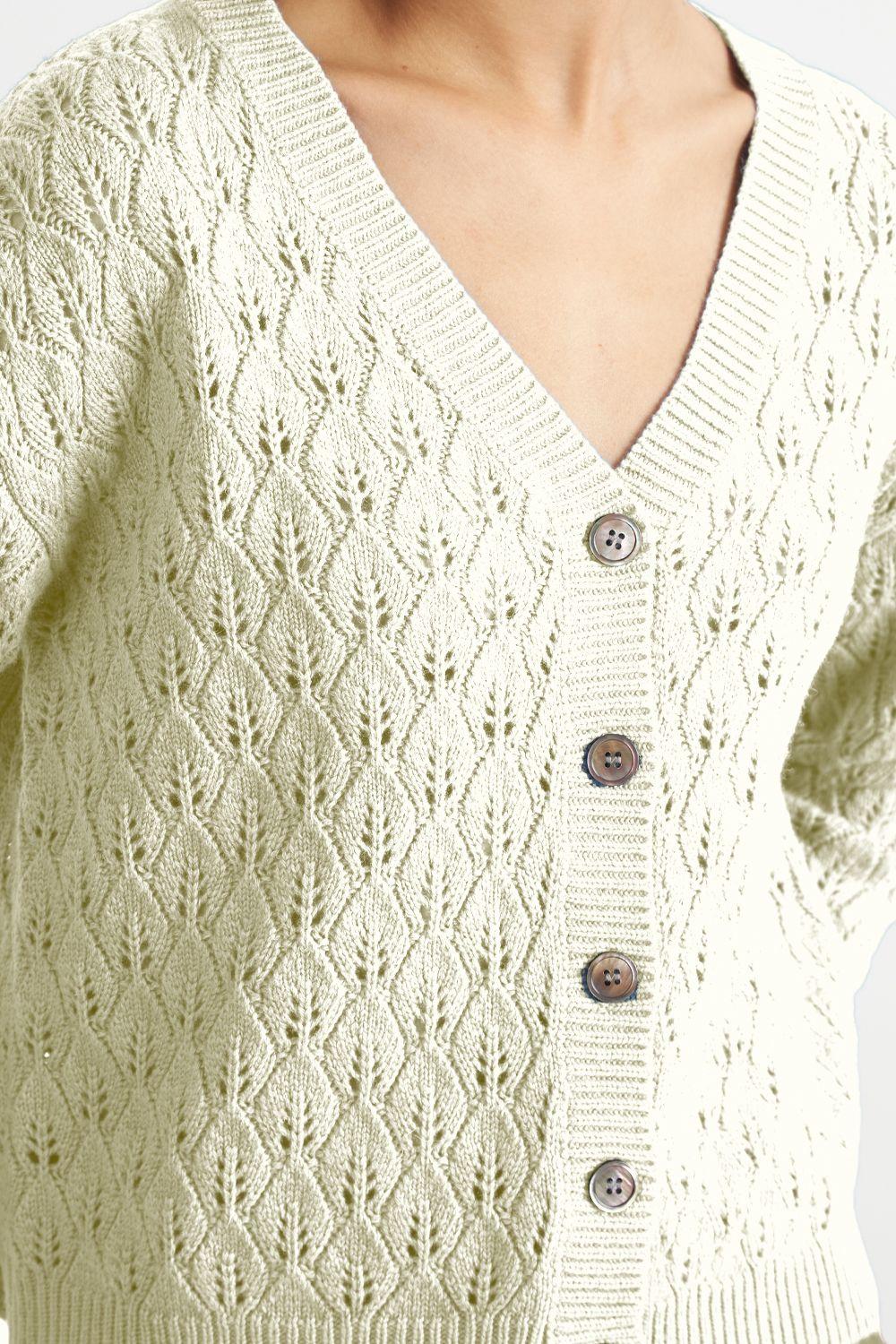 Cárdigan Tejido Calado Cuello V Blanco Nicopoly-5