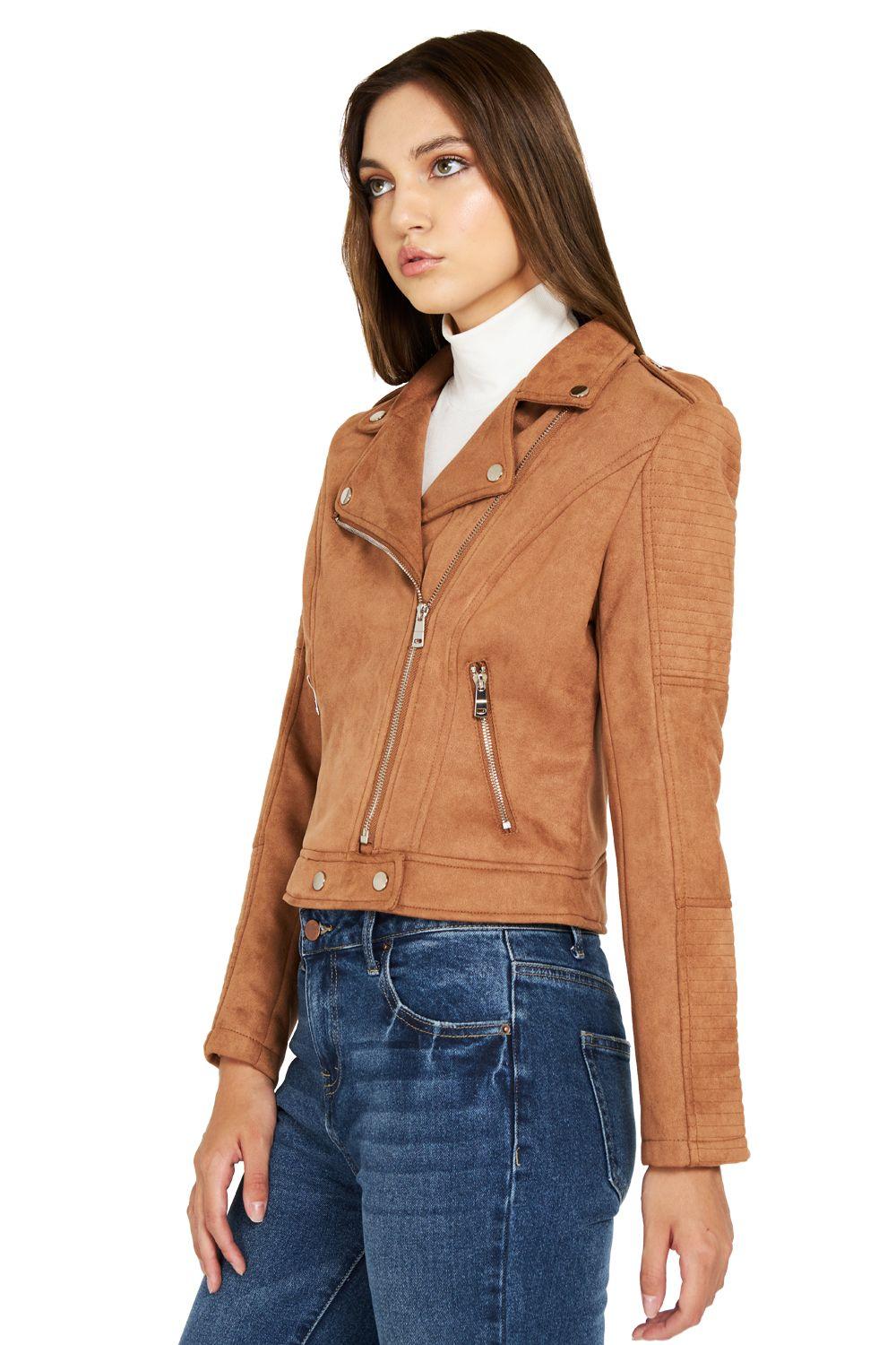 Chaqueta Tipo Gamuza Biker Camel Nicopoly-2