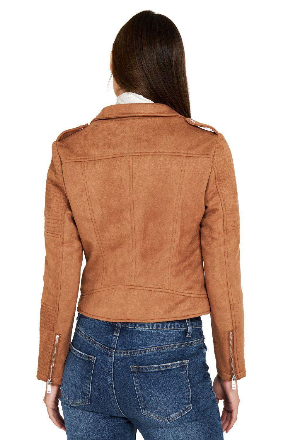 Chaqueta Tipo Gamuza Biker Camel Nicopoly-3