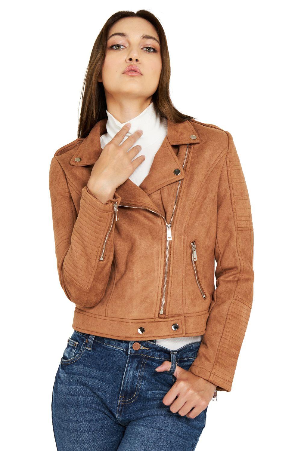Chaqueta Tipo Gamuza Biker Camel Nicopoly-0
