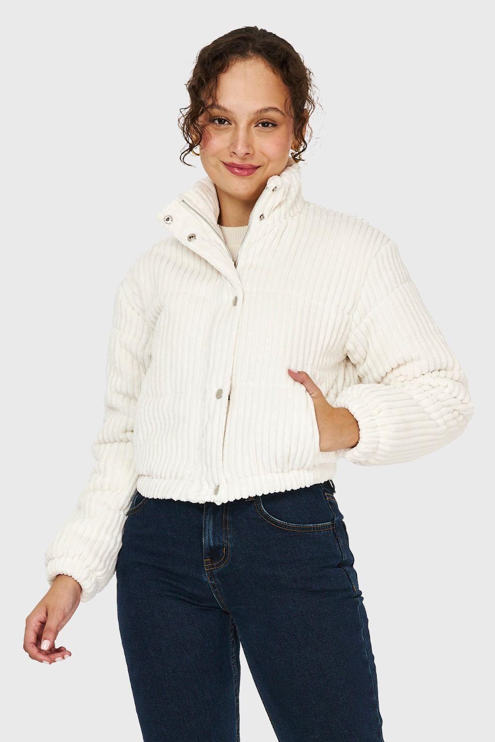 Chaqueta Puffer Cotelé Blanco Invierno Nicopoly-4