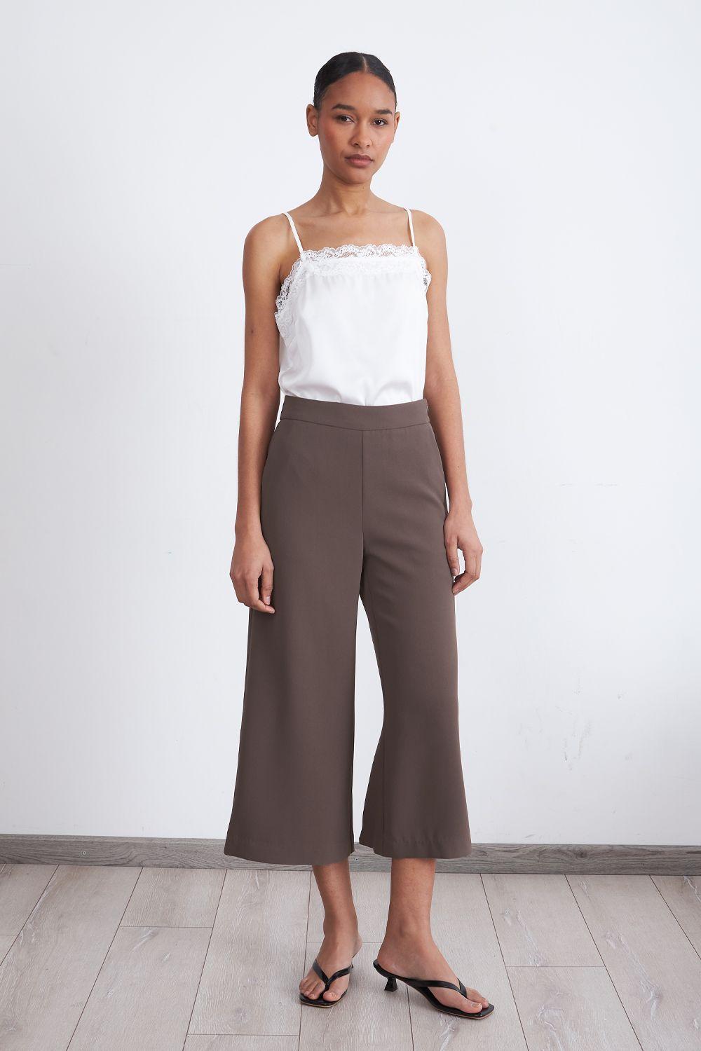Pantalón Wide Leg Crop Café Nicopoly-1