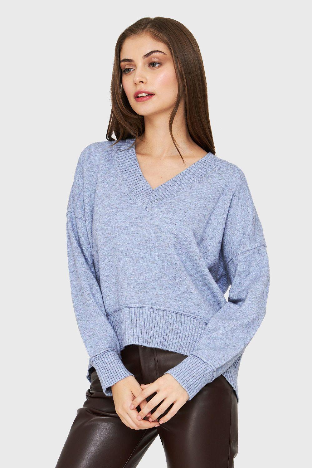 Sweater Cuello V Profundo Celeste Nicopoly-2