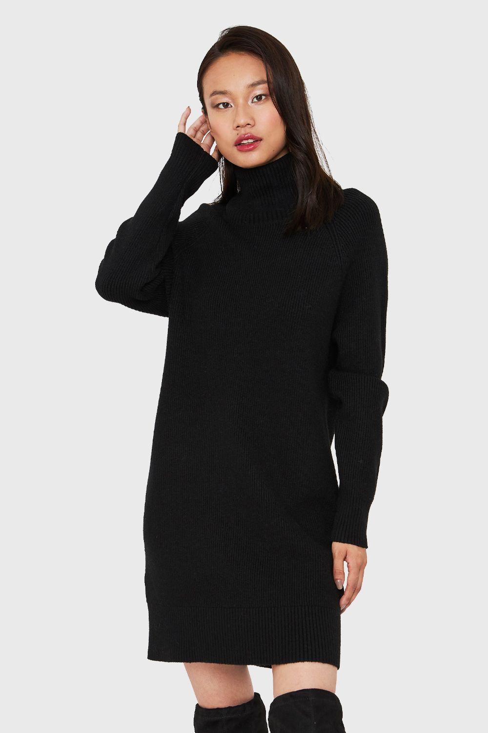 Sweater Vestido Acanalado Cuello Alto Negro Nicopoly-4