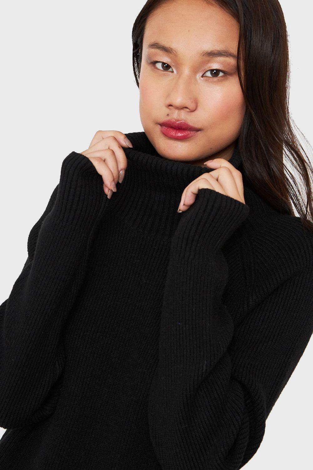 Sweater Vestido Acanalado Cuello Alto Negro Nicopoly-5